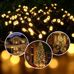 Solar-Powered 200 LED Warm White String Lights with 8 Modes and Remote Control