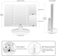 Makeup Mirror with 21 LED Lights, 3X/2X Magnification, Batteries/USB Dual Power, White