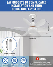 Socket Ceiling Fan with Light and Remote Control