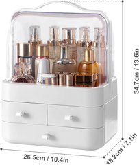 White Makeup Organizer Box with Lid & Drawers for Vanity, Skincare & Cosmetics