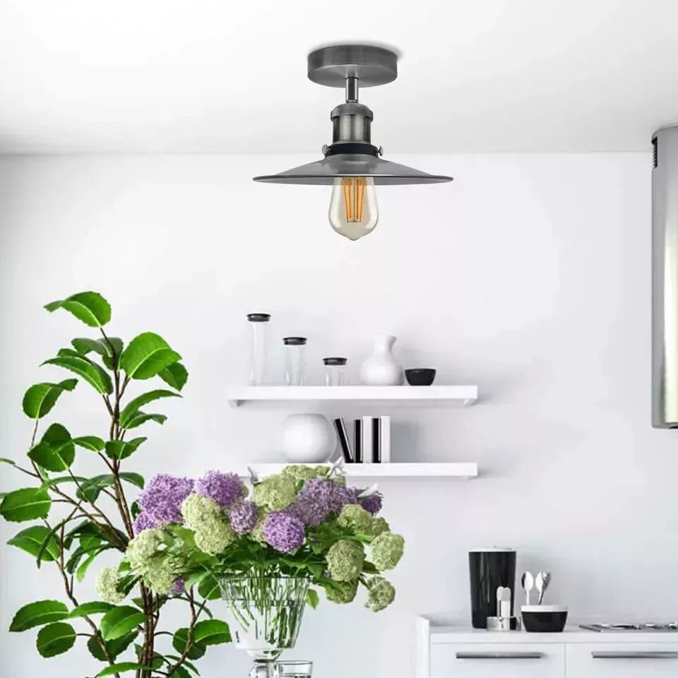 Retro Vintage Industrial Flush Mount Ceiling Light – Warm E27 Lamp Fitting