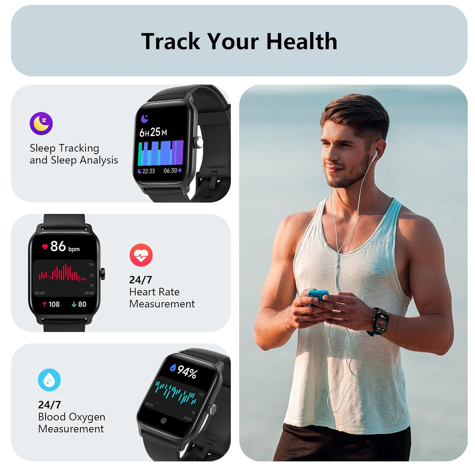 Smart Watch for Men & Women – 1.8" HD Display, Alexa Built-in, Calls, Fitness Tracker