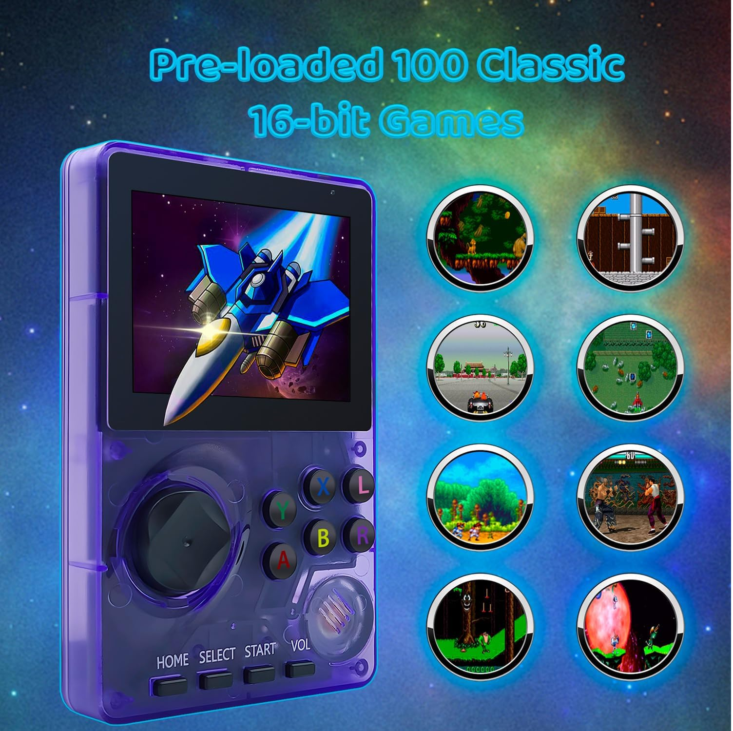 Retro 16-Bit Handheld Game Console with 100 Games, 2.8” Screen, Rechargeable
