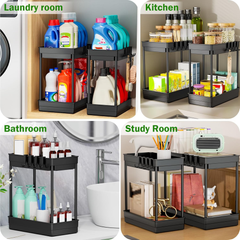 PurKeep 2-Pack Under Sink Storage Organiser – 2-Tier Adjustable Kitchen & Bathroom Shelf