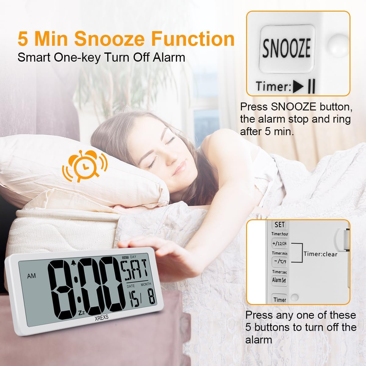 Extra Large LCD Digital Wall Clock with Date, Temperature & Easy Read Display