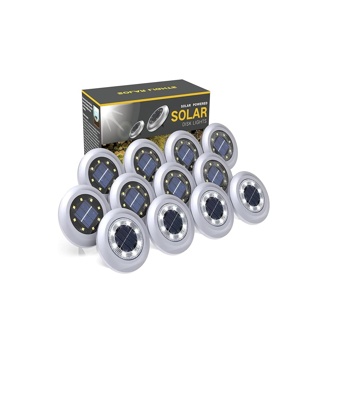 8-Pack Solar Disk Lights, Bright White Outdoor Pathway Lamps
