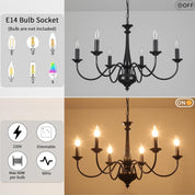 6-Light Black Chandelier – E14 Ceiling Light for Living Room, Dining, Bedroom, Kitchen