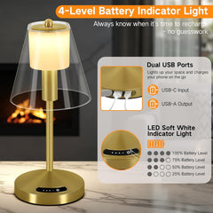 Rechargeable LED Table Lamp with USB Ports & Touch Control