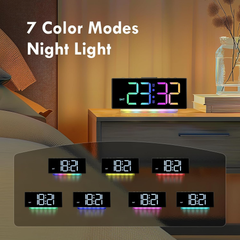 Curved Digital Alarm Clock with RGB Night Light, Snooze & Adjustable Brightness