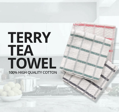Wonderdry 3-Pack Egyptian Cotton Terry Tea Towels – Jumbo Thick Absorbent Cloths