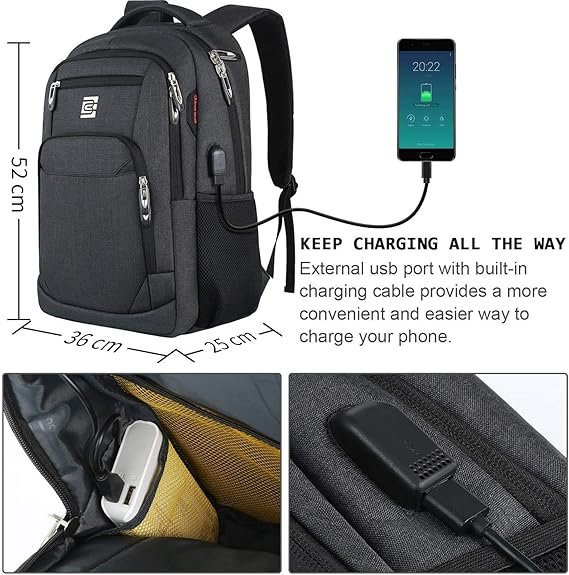 Laptop Backpack – Anti-Theft Business Rucksack with USB & Headphone Port, Travel Bag