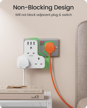 3-Way Multi Plug Extension Socket with 3 USB Ports, 13A 3250W Power Adapter