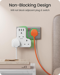 3-Way Multi Plug Extension Socket with 3 USB Ports, 13A 3250W Power Adapter