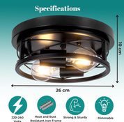 Industrial Round Black Ceiling Light with Dual E27 Fittings