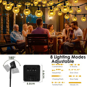 Solar Garden String Lights – 60 LED Crystal Ball, 12M, 8 Modes, IP65 Waterproof, Warm White