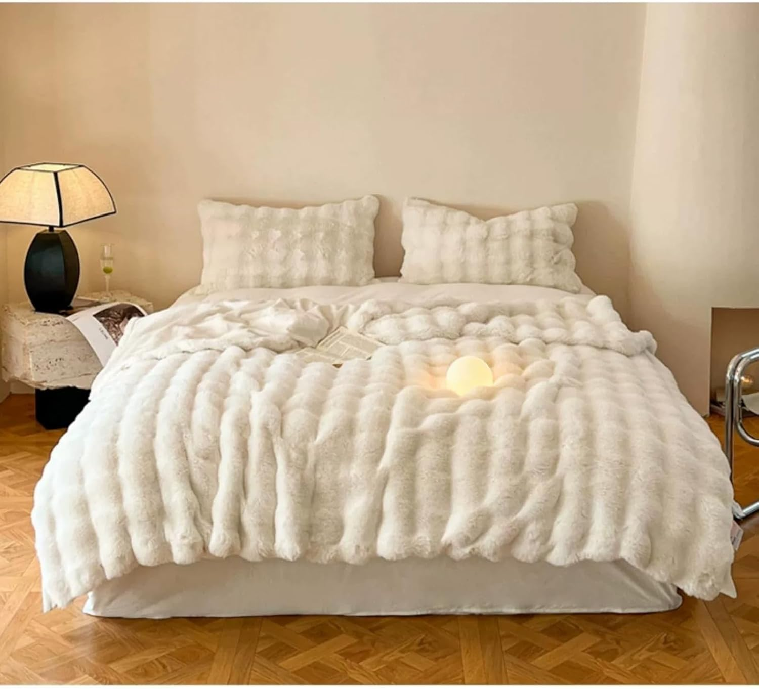 DREAMLANDING Reversible Faux Rabbit Fur Sherpa Throw Blanket – Cream, 150x200cm