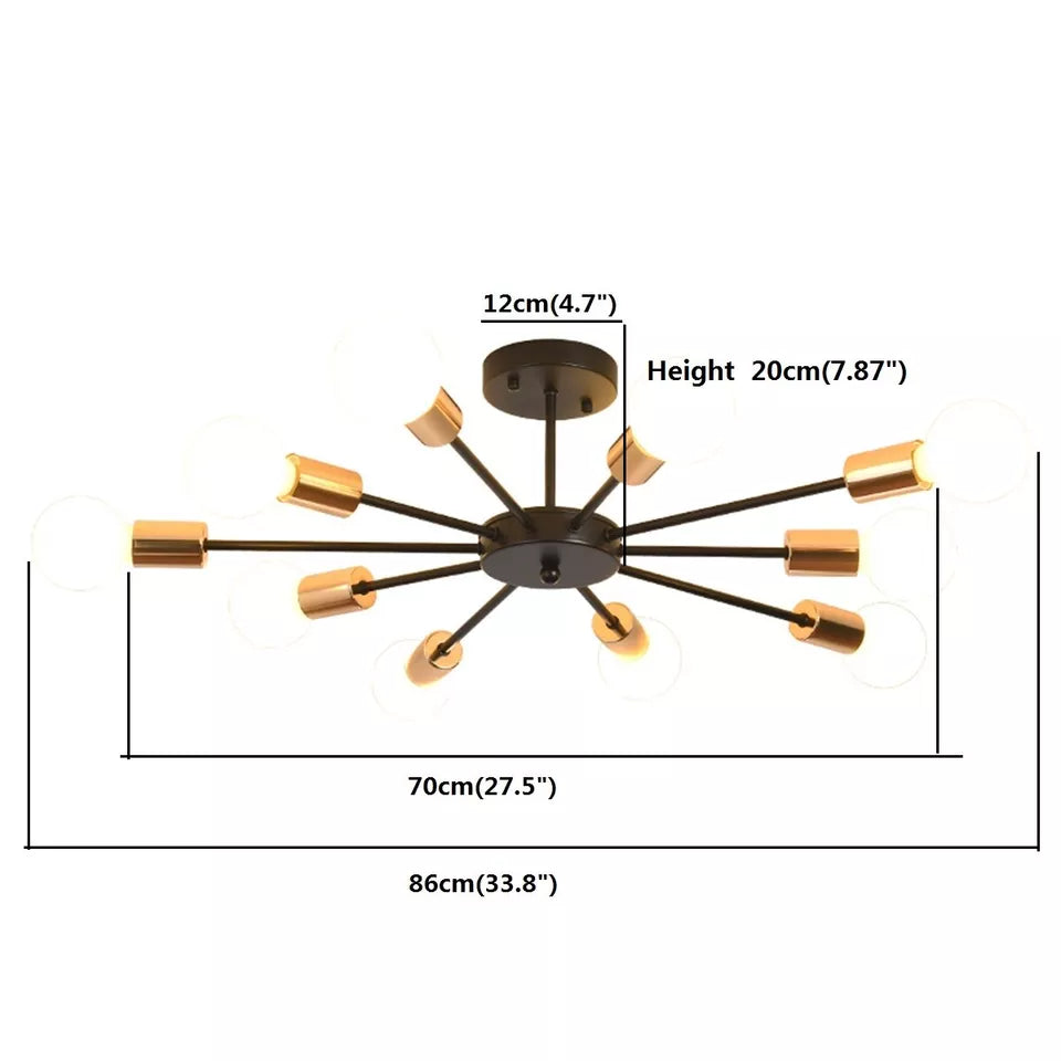 Sputnik Ceiling Light – 10-Light Matte Black Flush Mount Fixture