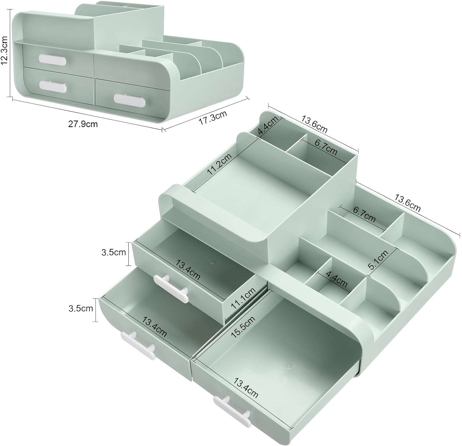 Green Makeup Organizer Box with Drawers for Skincare and Jewelry Storage