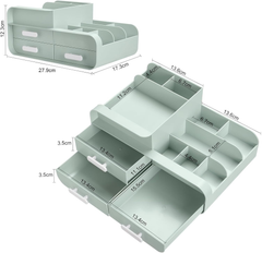 Green Makeup Organizer Box with Drawers for Skincare and Jewelry Storage