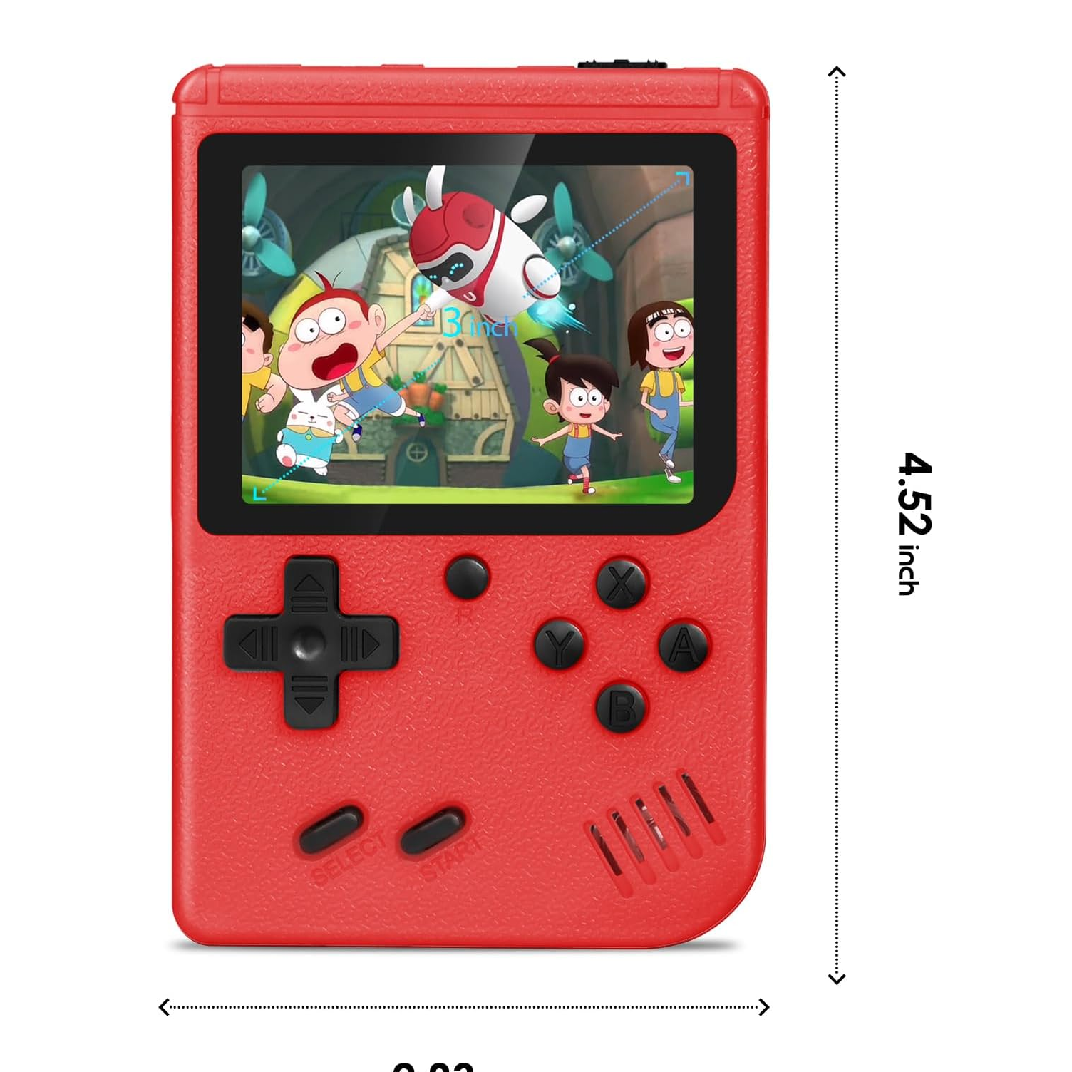 Retro Handheld Game Console with 500 Built-In Games, 3” Screen, Rechargeable (Red)