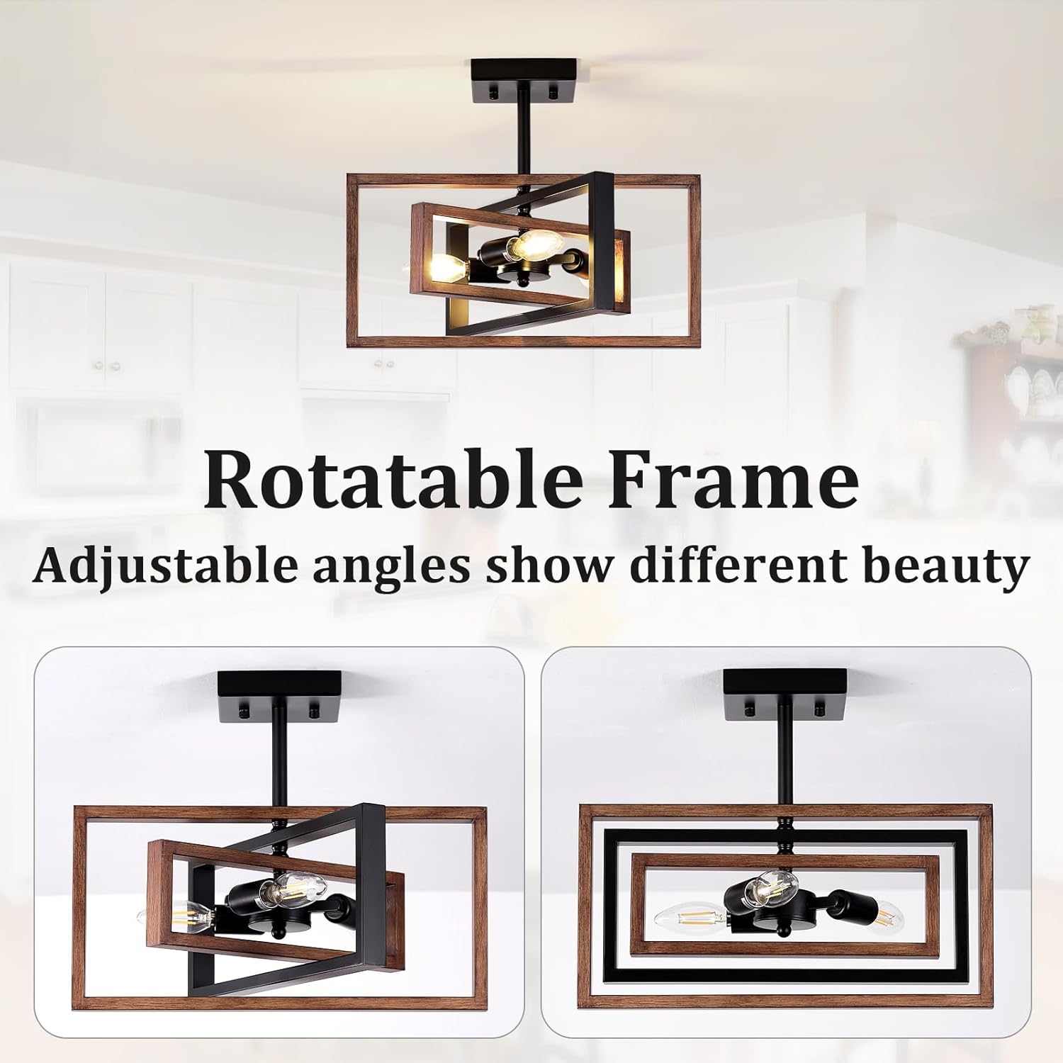 Black 3-Light Vintage Ceiling Light Fixture