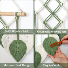 Macrame Green Leaf Boho Wall Hanging Tapestry Décor