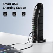 8-Way Tower Extension Lead with 6 USB Ports (2 Type-C), 2M Cable & Surge Protection