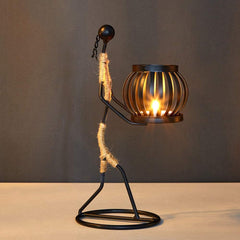 Retro Black Iron Little Girl Candle Holders Set