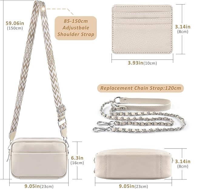 Leather Crossbody Bag for Women – Wide Strap Shoulder Handbag with Card Holder