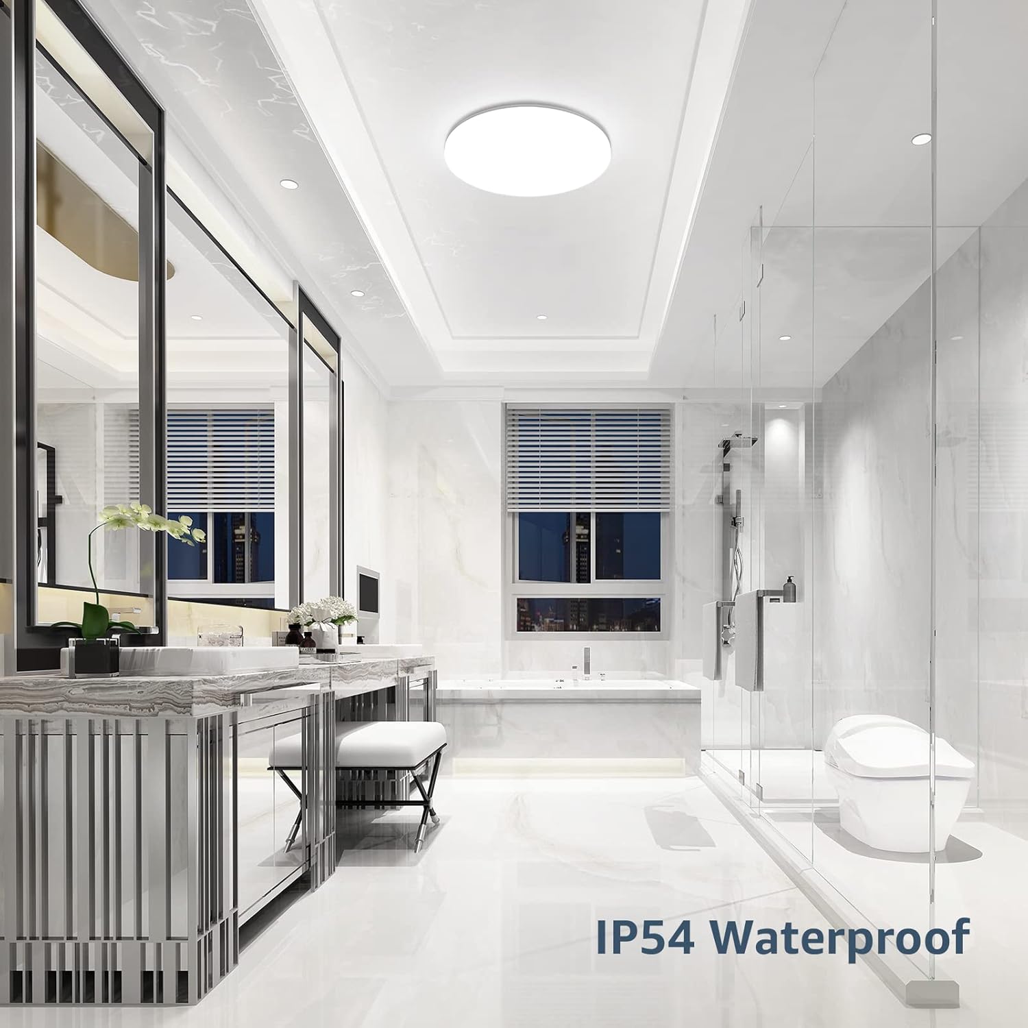 2 Pack 48W LED Bathroom Ceiling Light, IP54 Waterproof Round Flush Mount Ceiling Light, 6000K Cool White, Modern Ceiling Lamp for Bathroom, Kitchen, Bedroom, Hallway & Living Room