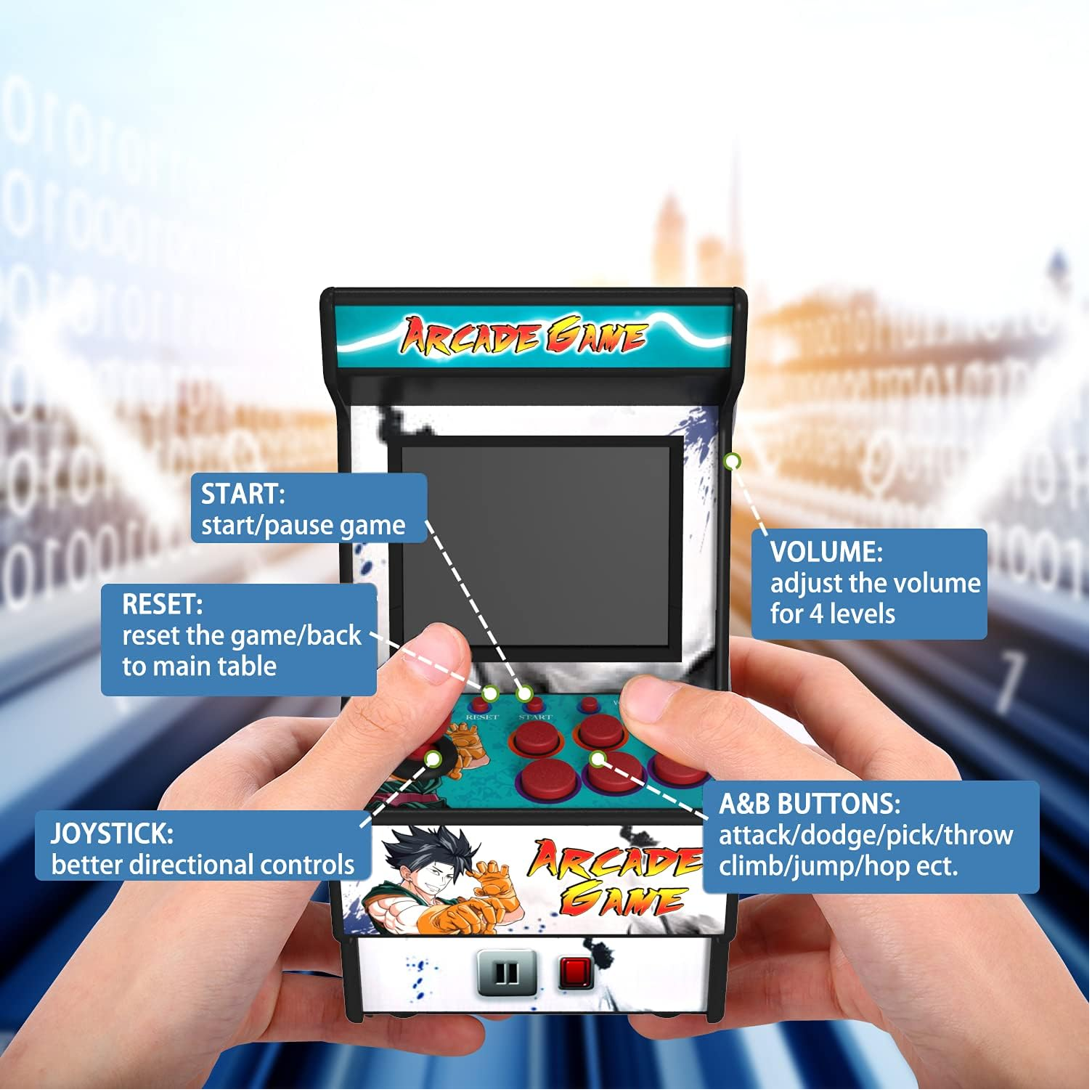 Mini Arcade Machine with 156 Built-In 16-Bit Games, 2.8" Colour Screen & Joystick