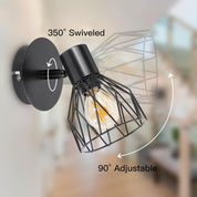 Adjustable Industrial Black Metal Cage Wall Lights, 2 Pack