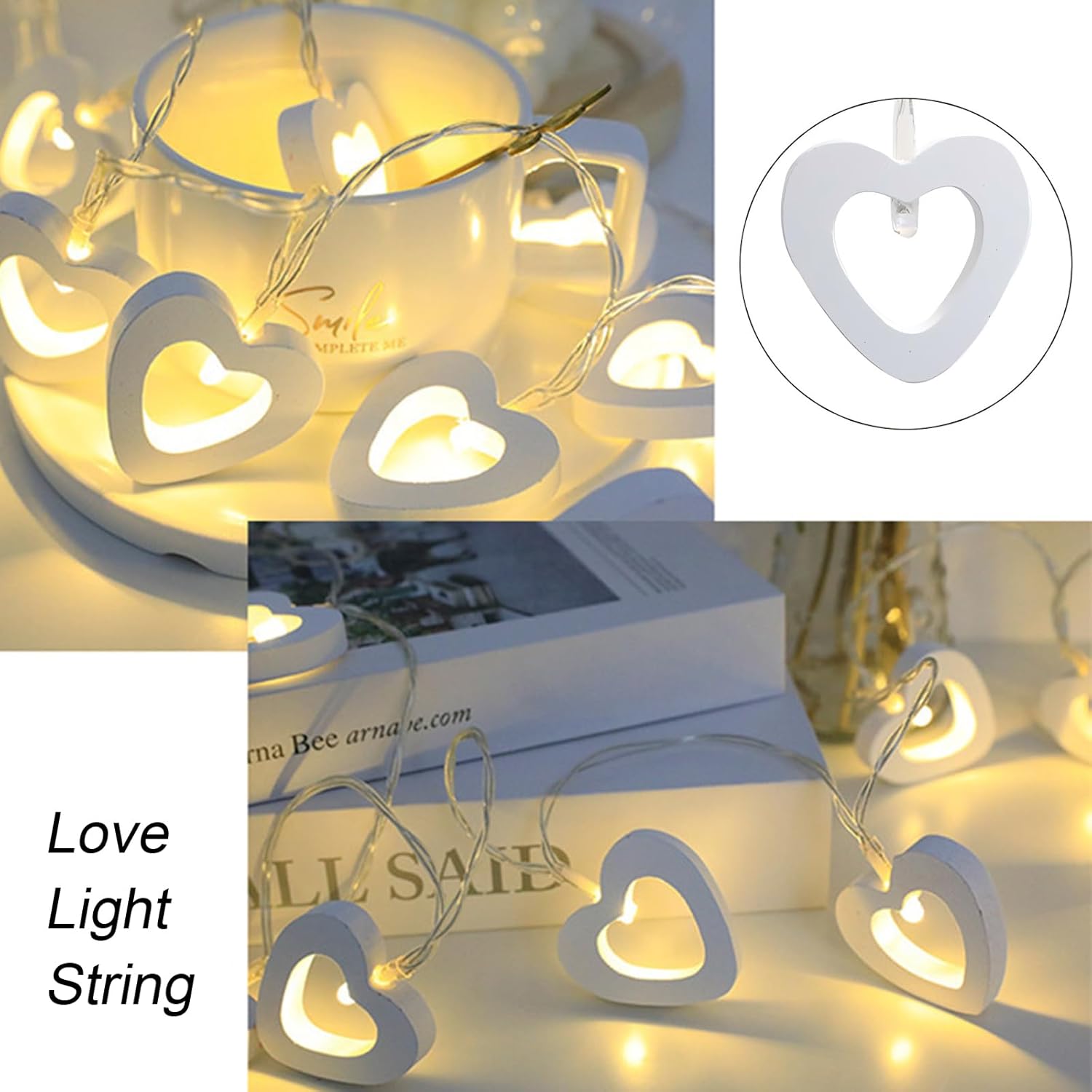 Wooden Heart String Lights – 20 LEDs