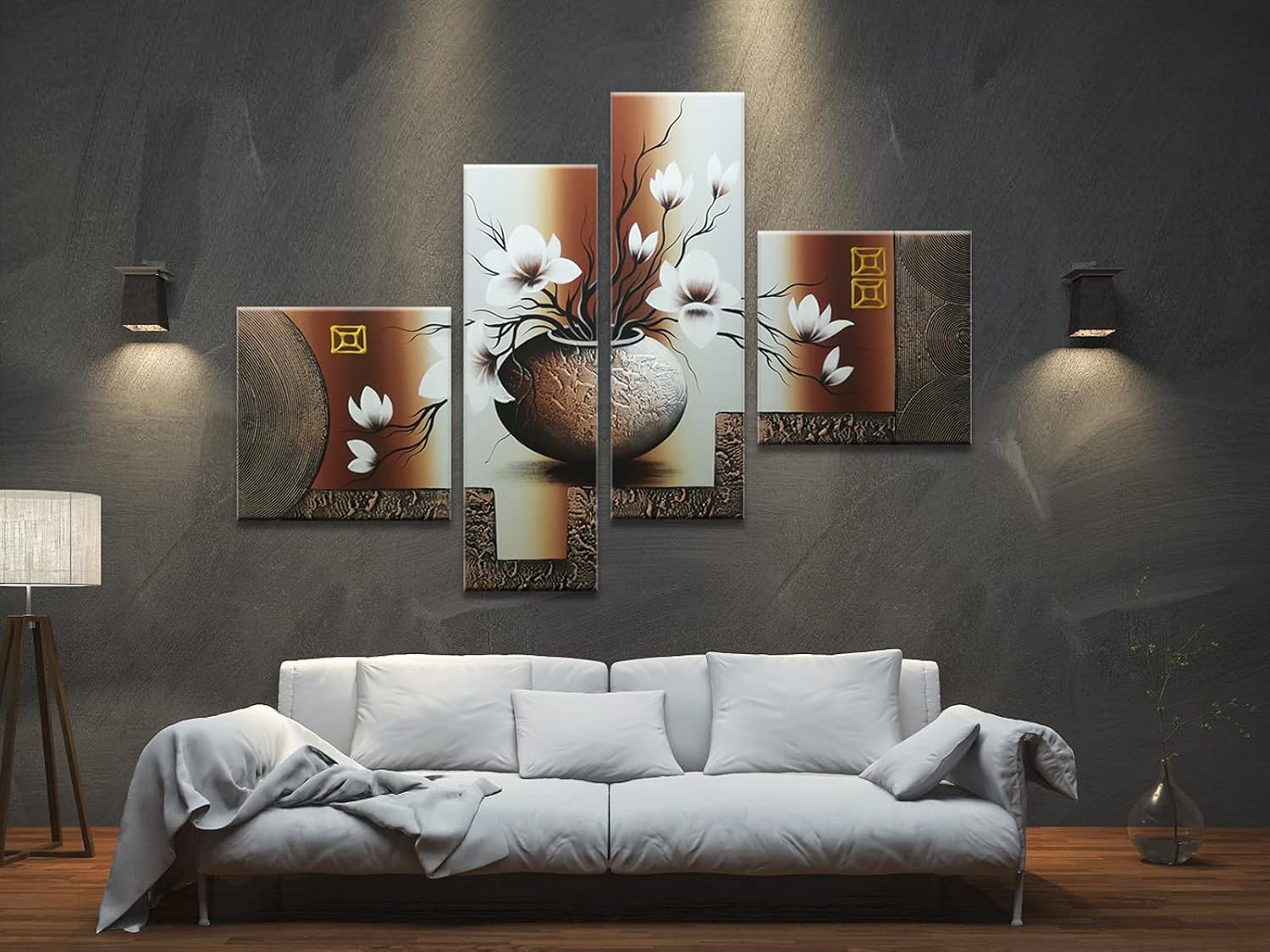 4 Panel Hand-Painted Floral Oil Canvas Wall Art