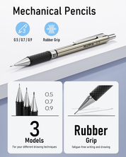 6PCS Mechanical Pencil Set – 0.5mm 0.7mm 0.9mm & 2mm Lead Holders with 12 Tube Refills