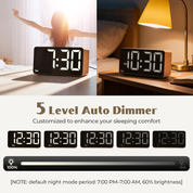 Wood Grain Digital Alarm Clock with Dual Alarms, Snooze & Adjustable Brightness