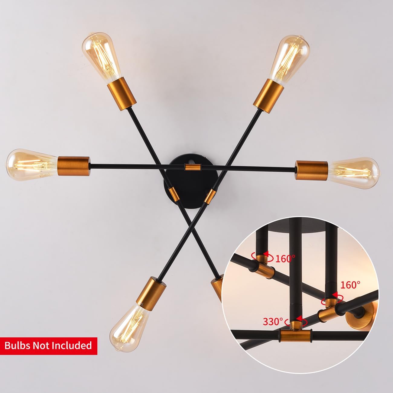 Modern 6-Light Gold Black Sputnik Ceiling Light, E27 Base