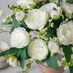 Floweroyal 4 Bunches Artificial White Peony Flowers – Silk Bouquets for Home & Wedding Décor