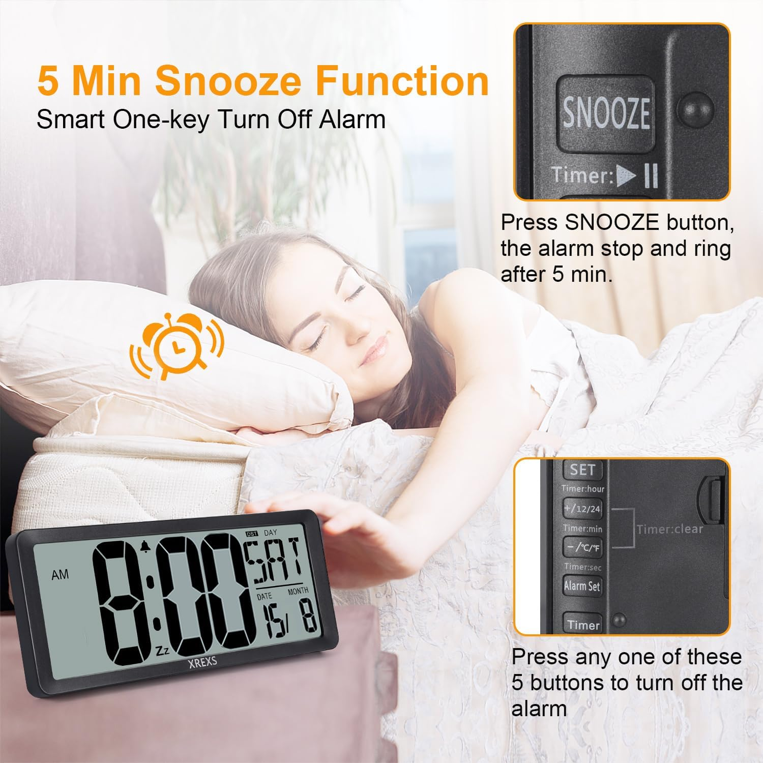 14-Inch Large LCD Digital Wall Clock with Date & Temperature Display (Battery)