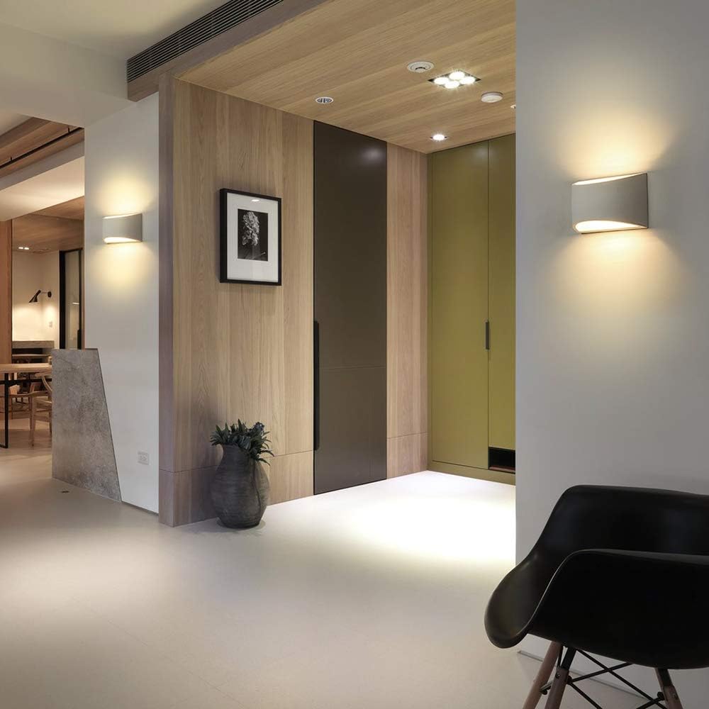2-Pack LED Wall Sconces – Modern White Plaster Up & Down Wall Lights with G9 Warm White Bulbs, 7W