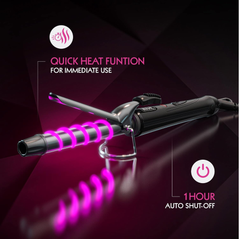 Professional 32mm Ceramic Curling Wand with Clamp, Quick Heat & Swivel Cord, Black