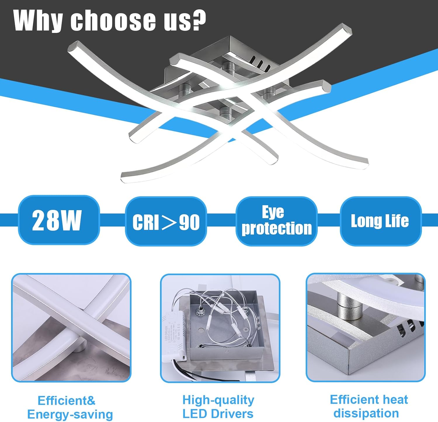 Modern 28W LED Ceiling Light with Curved Design