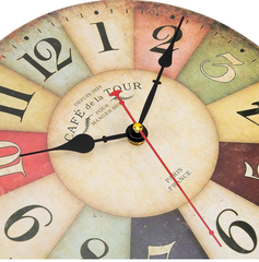 Vintage 30cm French Country Wooden Wall Clock, Silent Non-Ticking Rustic Design