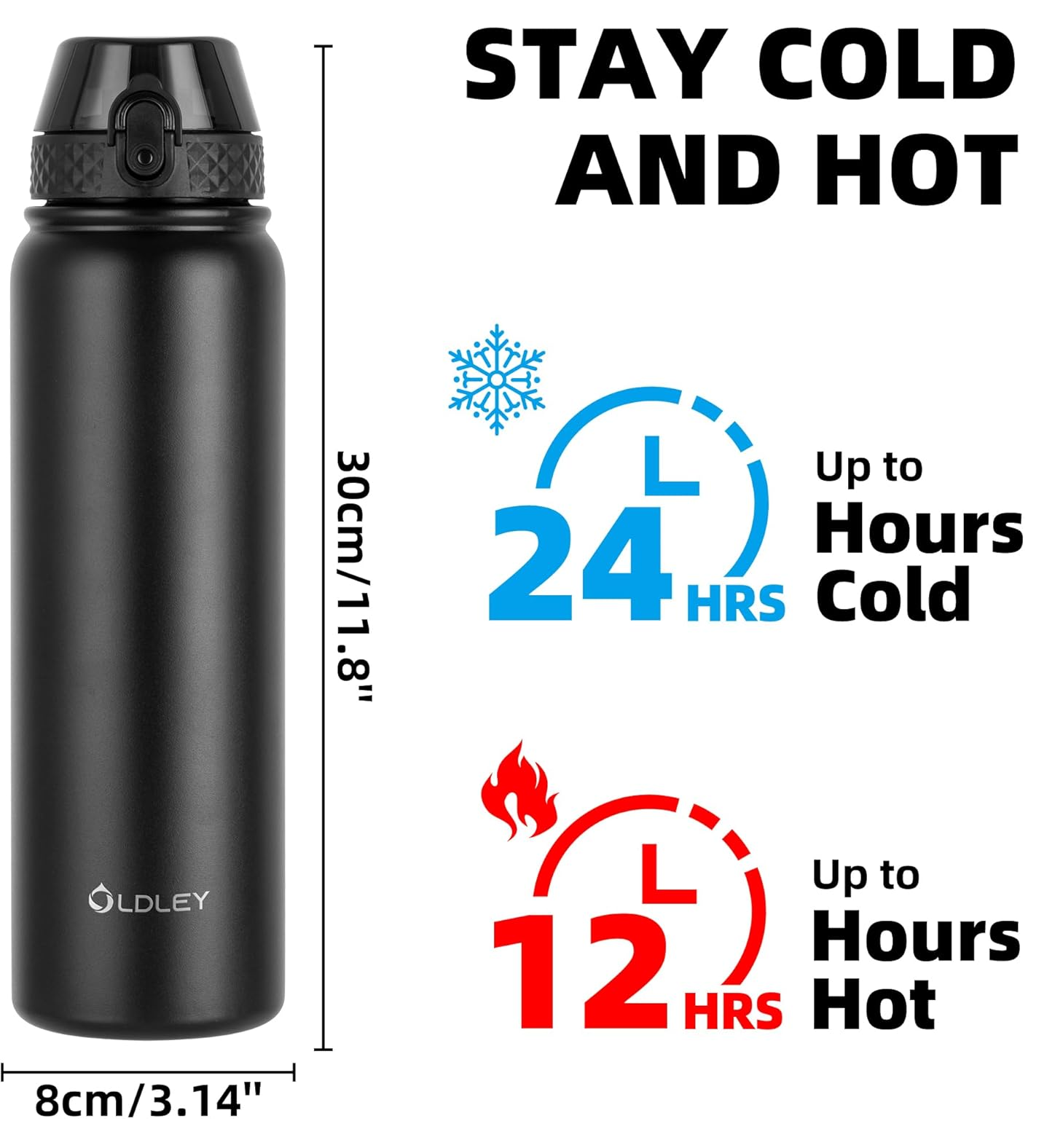 1L Stainless Steel Insulated Water Bottle – Black Leakproof Flask with Straw Lid