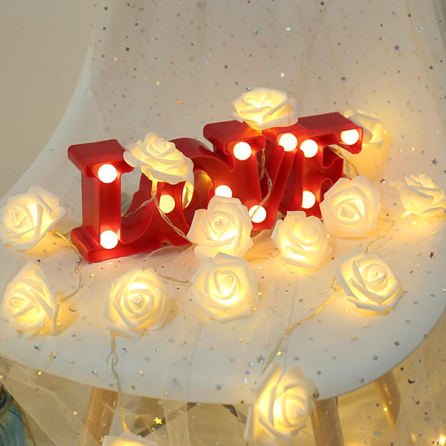 LED Rose String Lights – 20 Warm White Fairy Flowers
