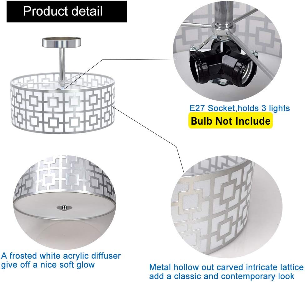 Modern Silver Drum Ceiling Light – 3-Bulb Semi Flush Mount Fixture