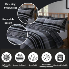 Olivia Rocco Hudson Check Duvet Cover Set – Cotton Rich Bedding, Black/Grey Double