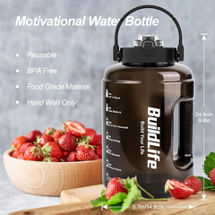 2.5L Sports Water Bottle – BPA-Free Leakproof Bottle with Straw & Flip Cap, Black