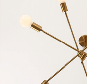Semi-Recessed Sputnik Chandelier with 6 Lights – Antique Brushed Gold Modern Ceiling Fixture for Living Rooms, Bedrooms, and Dining Spaces