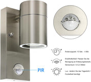 Outdoor Motion Sensor Wall Lights, Downward Outside Lighting Mains Powered, IP44 Silver Stainless Steel Down only GU10 Base, Exterior PIR Detector Security Fixture for Front Door, Porch, Garden